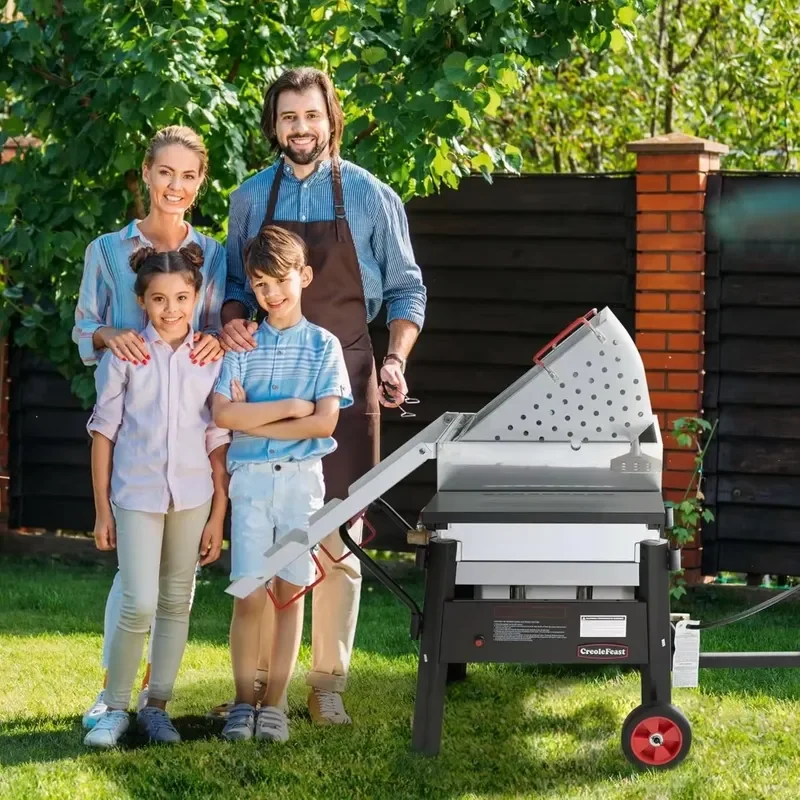 2026 Latest Outdoor Crawfish Boiler for Cajun Boils with Stir Paddle Wheels Heavy Seafood Steamer Pot Foldable Bracket
