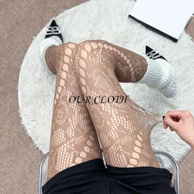 Calça meia -calça pesca feminina Rose Rose Floral Lace para festa e festival Wear Y1AC