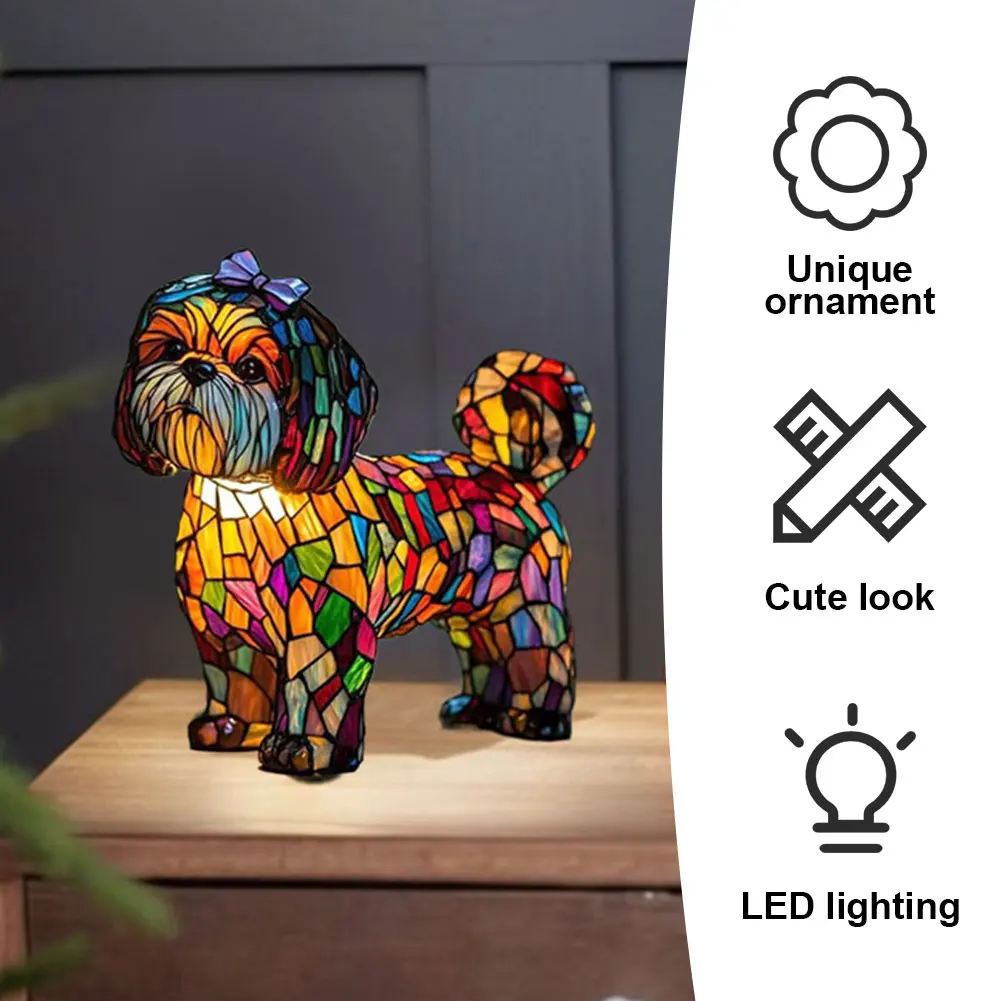 Luce notturna in resina con arte animale con bagliore ambientale caldo Serie di cani Luce notturna artistica Led a tema simpatico cane da compagnia per la decorazione domestica