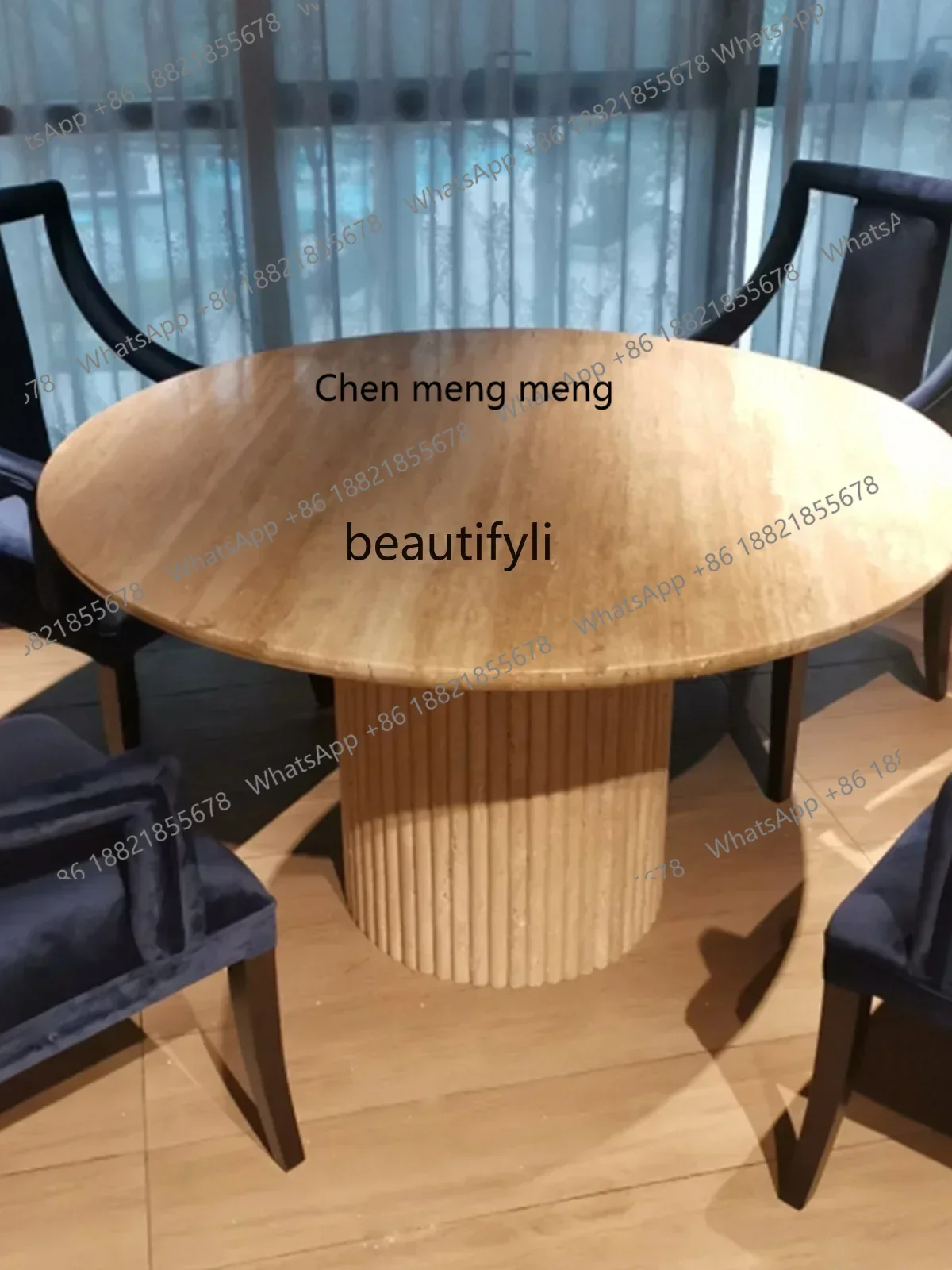 20031Yiliang Cave Stone round Table Natural Marble Dining-Table Designer Yilifeng RestaurantQ