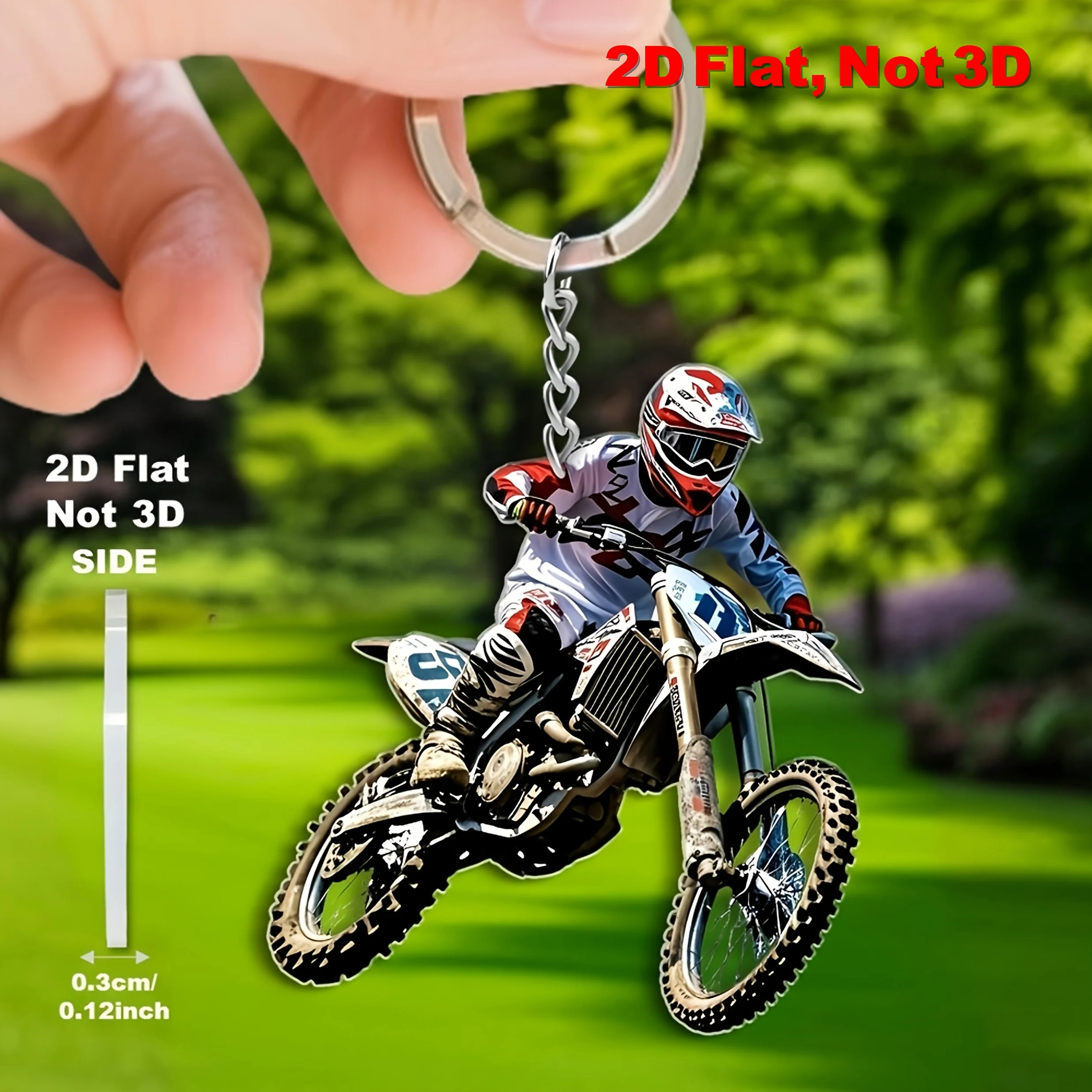 2D Flat Acrylic Keychain - Off-Road Motorcyclist and Mud Bike Design, Durable Acrylic Motorcycle Keychain for Mobile Phones, Car Keys, Backpacks, Wallets - The Perfect Gift for Motorcycle Lovers, Motorcycle Accessories, 2D Flat
