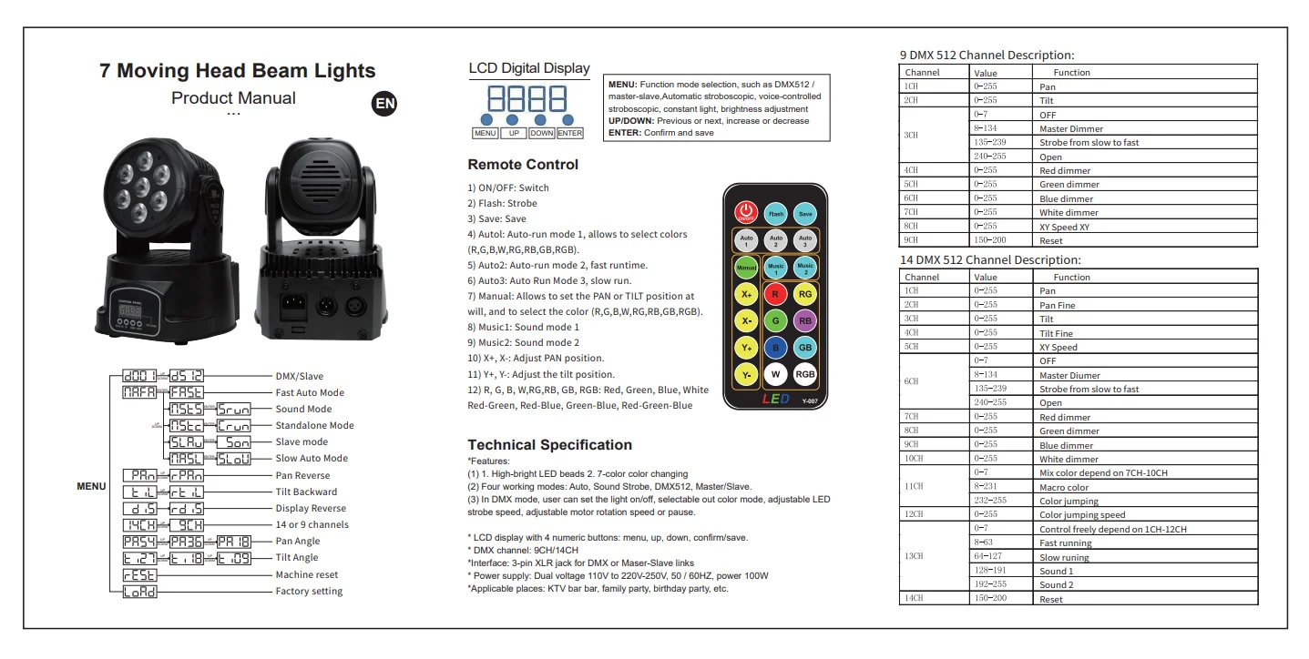 7x10W Moving Head LED Wash Licht RGBW 4in1 Party-Licht DMX 512 für DJ Disco Hochzeit Party Nachtclub Licht-Performance – Detail 1