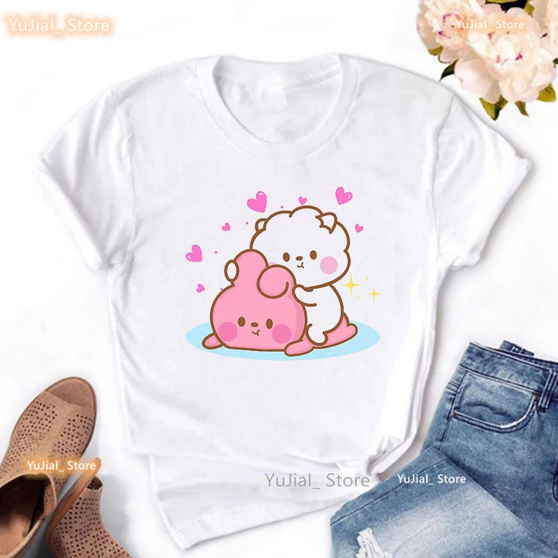 

Jk'S Angel Rabbit Graphic Print T Shirt Girls Summer Short Sleeve Tshirt Women Harajuku Kawaii Clothes Fashion White T-Shirt