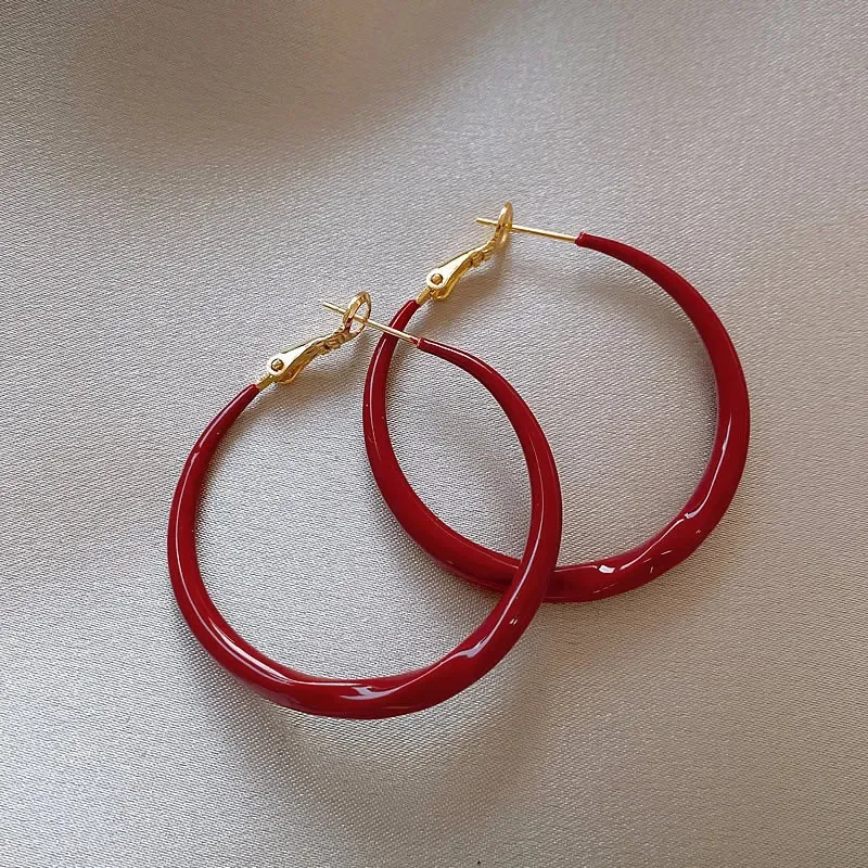 BLIJERY Elegant Red Color Smooth Enamel Hoop Earrings for Women Statement Jewelry Big Metal Circle Earrings Boucles d'oreilles