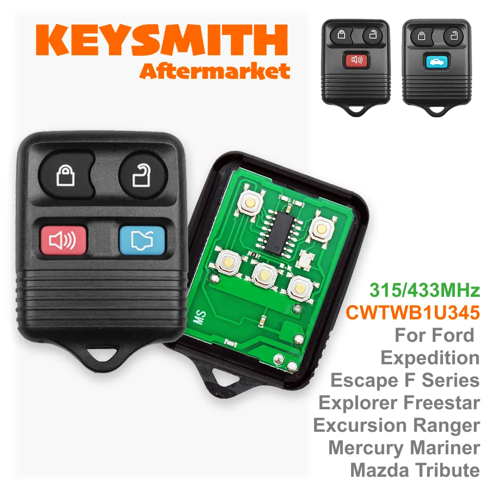 KEYSMITH Llave Remota de Coche de 3/4 Botones CWTWB1U345, Control de Entrada sin Llave 315/433mhz para Ford Expedition, Escape, F Series, Explorer, Freestar