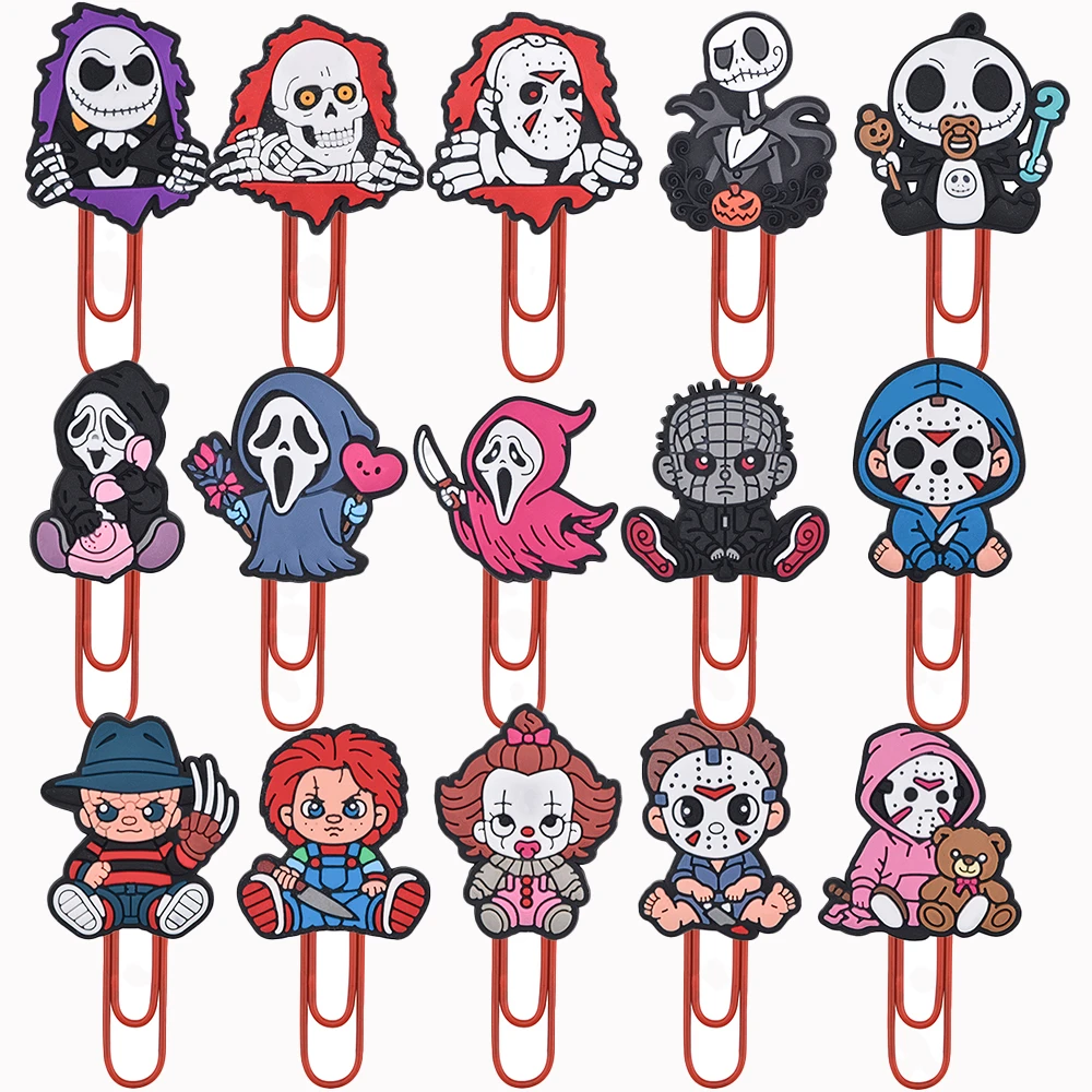 

1pcs Cartoon Colorful Ghost Bookmark Charms Scary White Skull Paper Clips Halloween Style Book Marks For Office Supplies Gifts