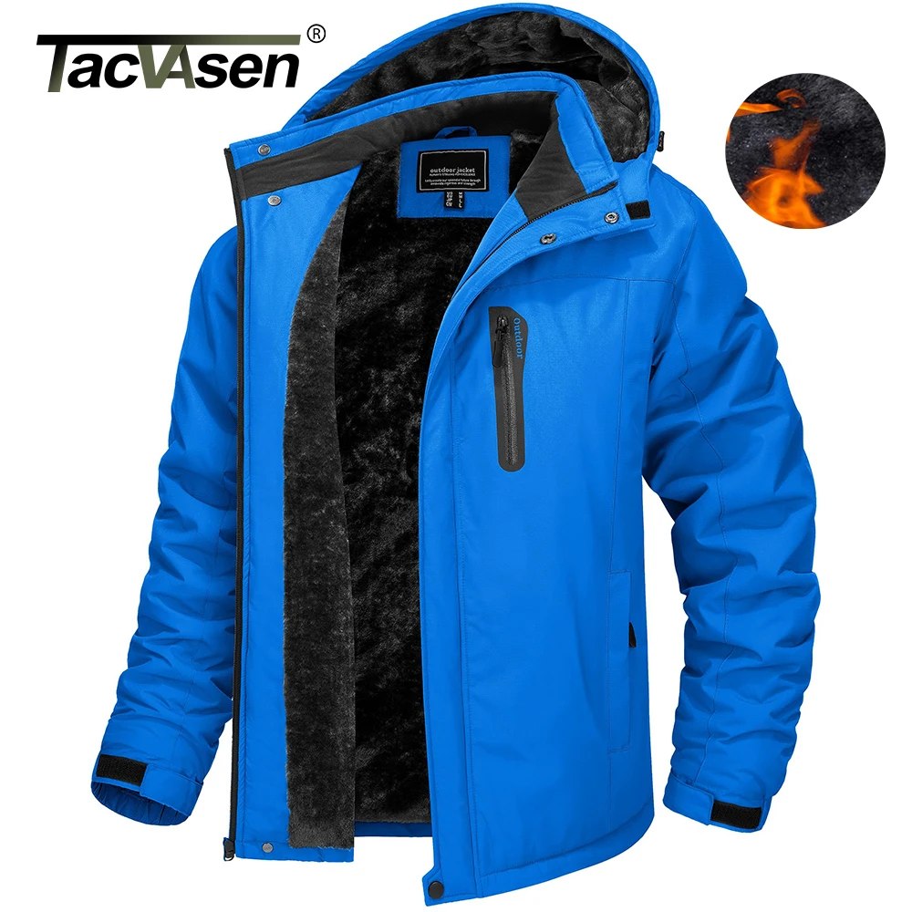 TACVASEN Men's Fleece Lining Warmth Jacket Winter Snow Working Outdoors Hooded Coat Zip Pockets Waterproof Hiking Skiing Parkas