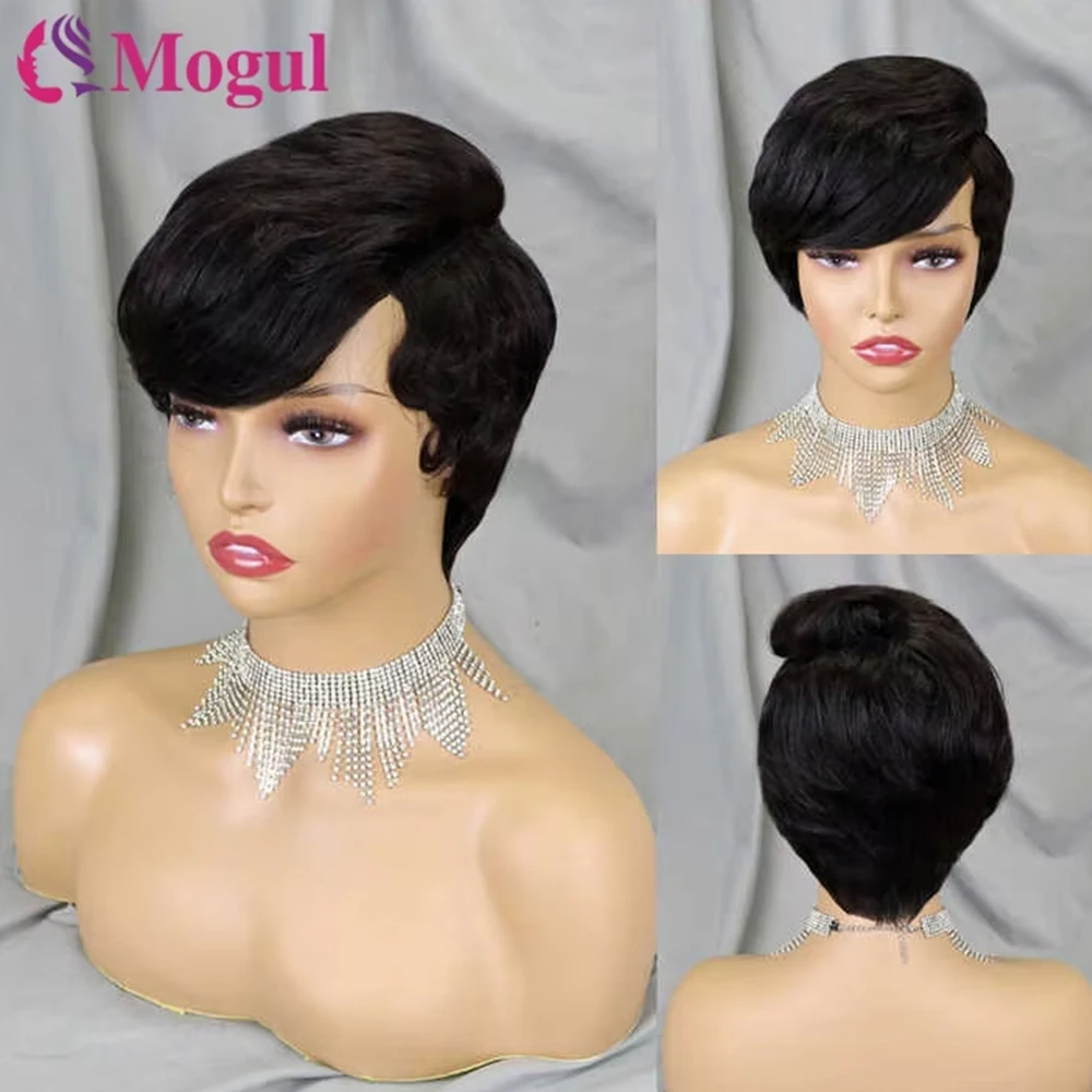 

Short Pixie Cut Human Hair Wig Side Part Machine Made Pixie Woman Wig Black Ombre Brown Highlight Pixie Cut Wigs Human Hair 100