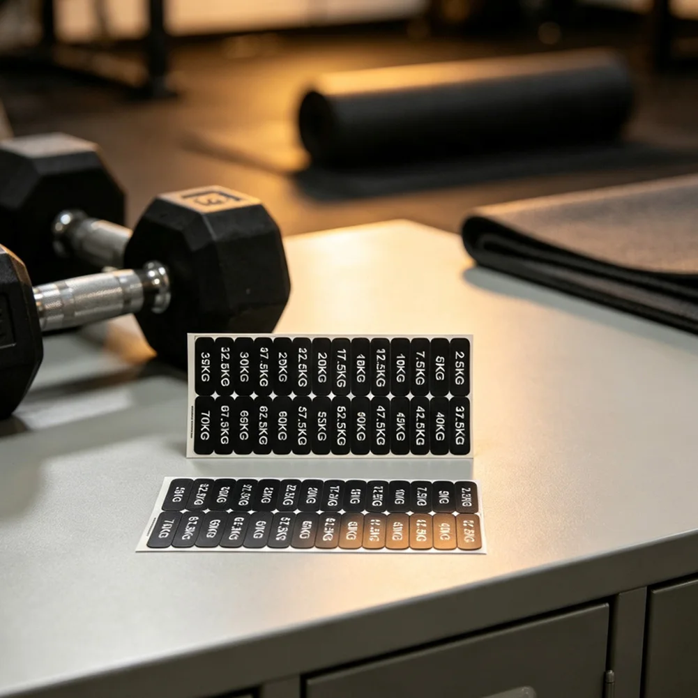 2pcs Gym Weight Label Stickers Plastic Self-Adhesive Sheets 2x6.5cm for 2.5kg-70kg Weight Increments Clear Bold Font