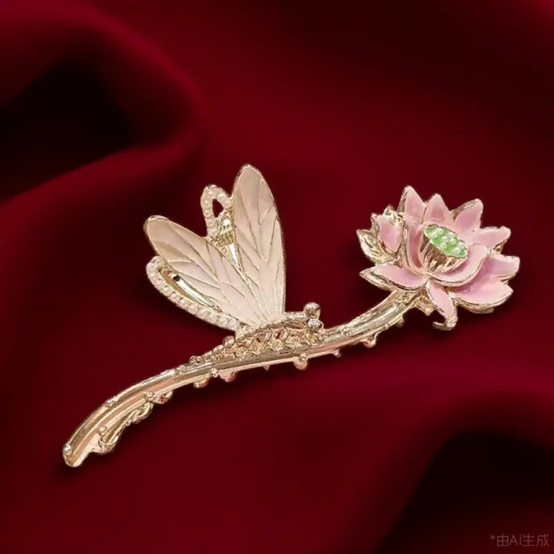 Chinese Lotus Flower Claw Clip Women Hair Accessory Alloy Flower Hair Clip for Daily Office Party Celebration Chinese New Year
