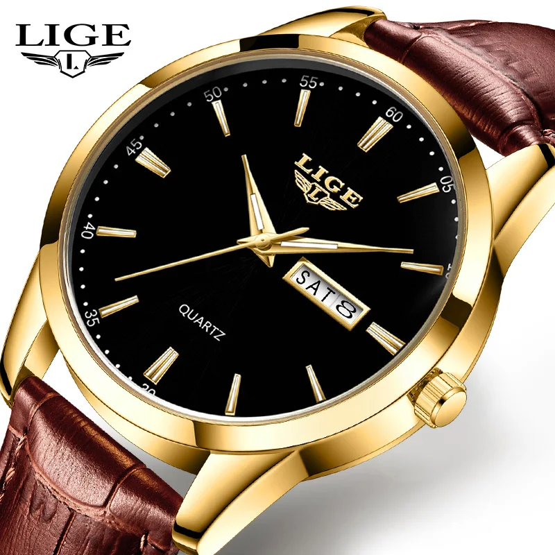 

LIGE Fashion Man Watch Waterproof Luminous Auto Date Week Men Watches For Business Leather Men's Quartz Wristwatch Reloj Hombre