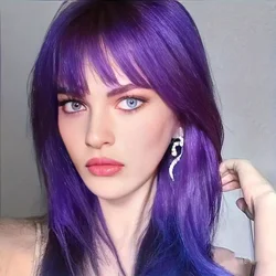 Pelucas sintéticas largas y rectas para mujer, pelo Natural con flequillo, resistente al calor, color negro, Morado, degradado, uso diario para fiesta de Cosplay