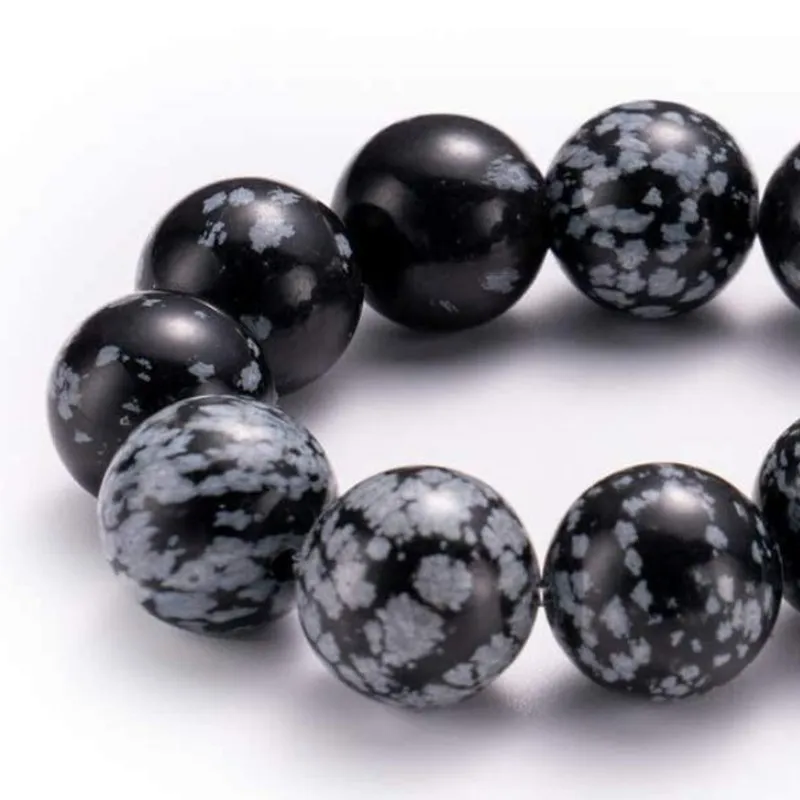 Cuentas sueltas de obsidiana de copo de nieve Natural de 4/6/8/10mm, piedras preciosas redondas lisas para la fabricación de joyas