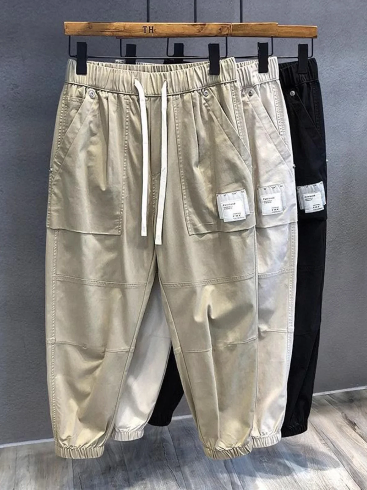 

Мужские брюки-харланы оверсайз, весна-осень, тонкие, в стиле ретро, рабочие, модные, брендовые, укороченные (9/10 длины), повседневные