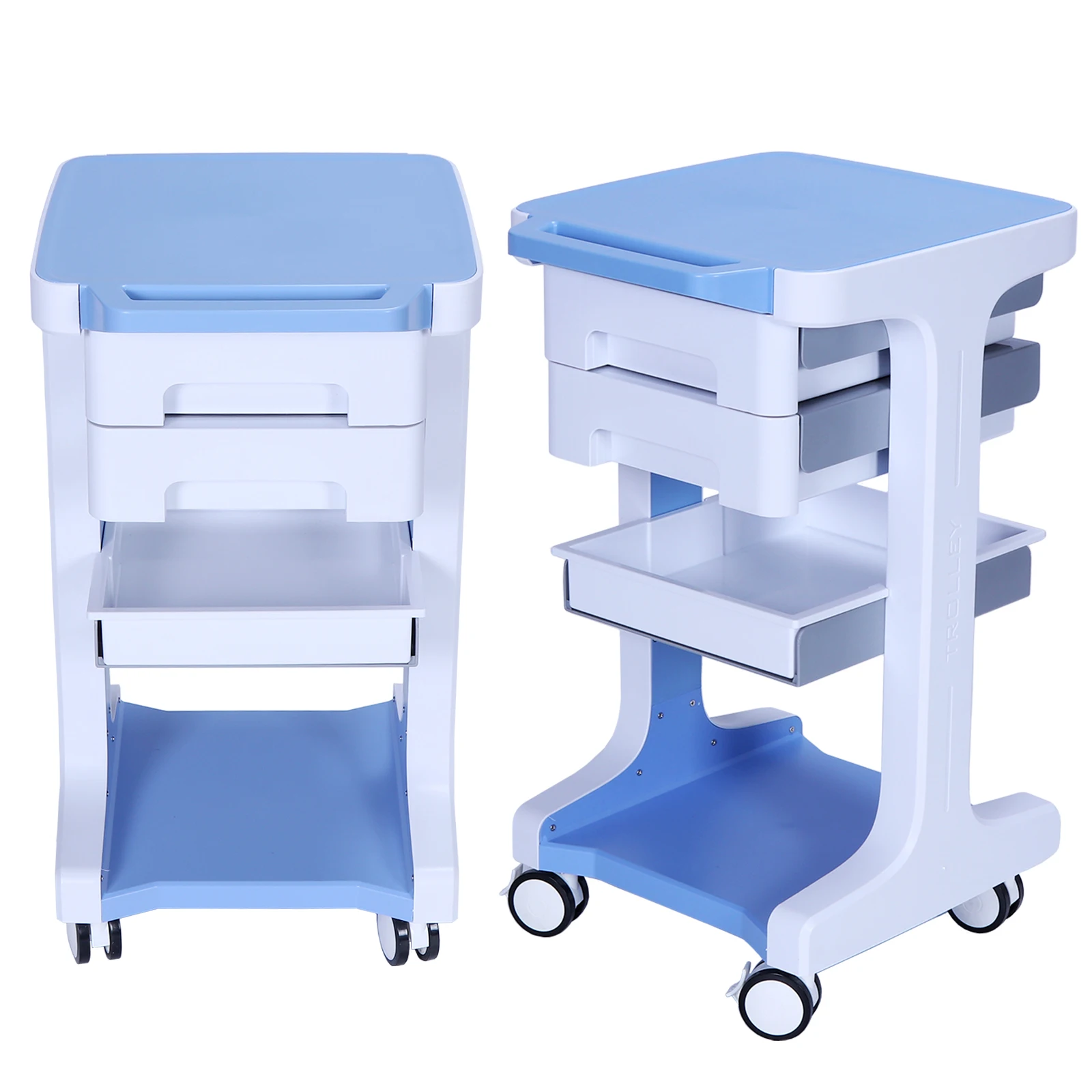 

Мобильная медицинская тележка с 2 выдвижными ящиками, блокируемыми колесами, высокой грузоподъемностью и ручкой для использования в больницах, клиниках, салонах красоты и дома