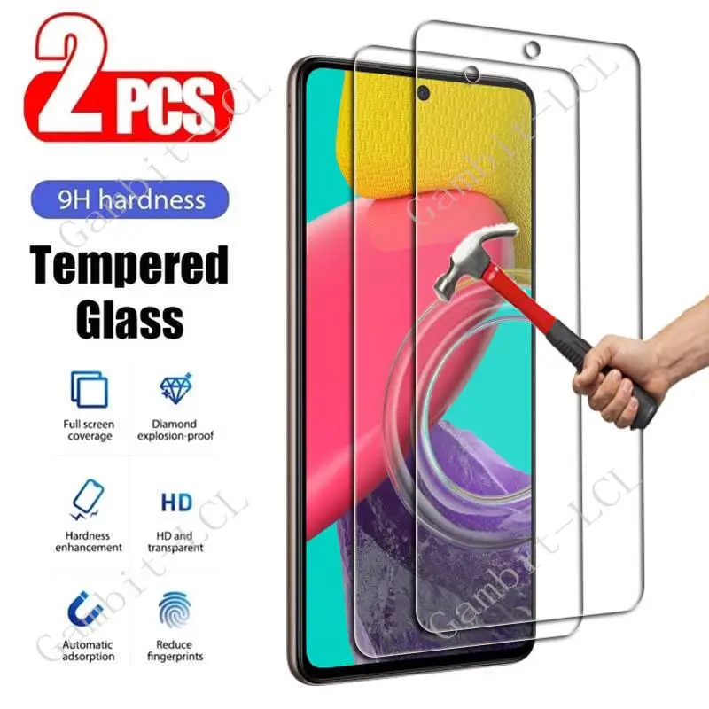 2PCS For Samsung Galaxy M13 4G M23 5G M33 M53 Quantum 3 S21 FE S22+ Wide6 XCover6 Pro A02 Screen Protection Tempered Glass Film