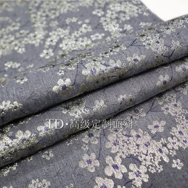 Gold Silk Brocade Jacquard Fabric Small Plum Flower Yarn Dyed Dress Jacket Fashion European Brand Design Sewing Cloth by Meter