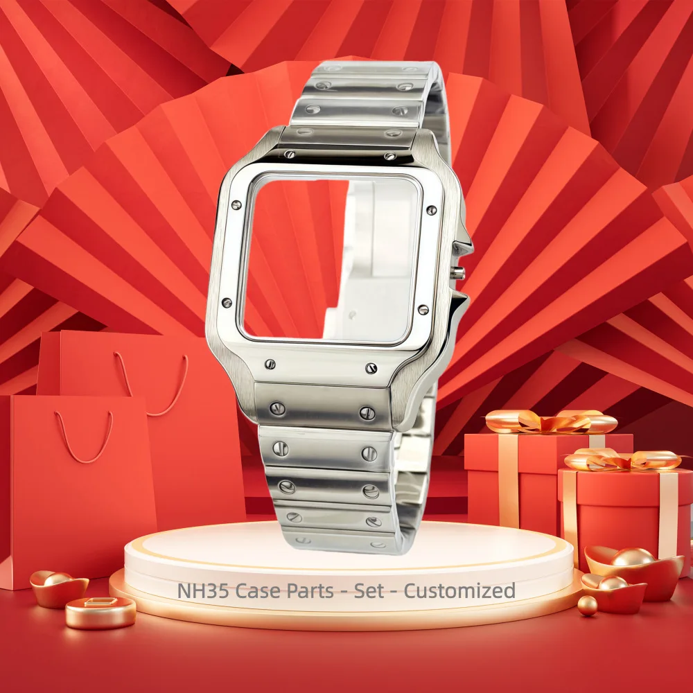 40mm NH35 Square Stainless Steel Watch Case With Bracelet Sapphire Crystal Fit NH38 4R35 Mechanical Watch Mod Parts
