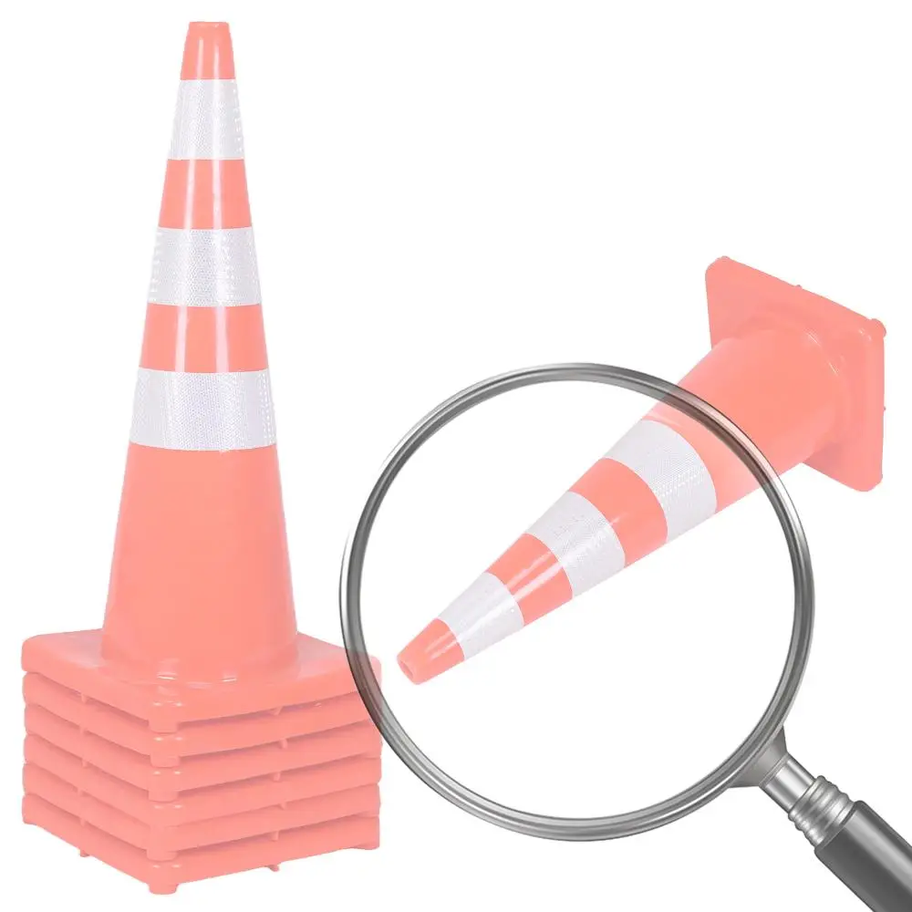 

35 Inch 6 Pack Traffic Cones with Reflective Collars Plastic Safety Cones PVC for Traffic Control Driveways and Parking Lots