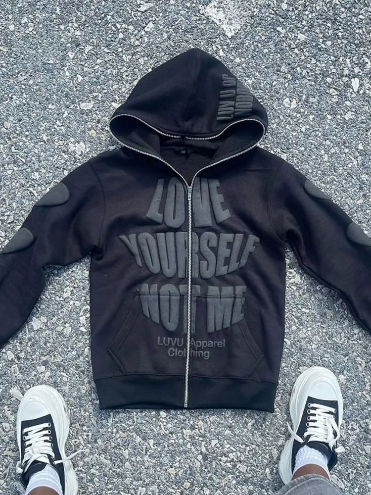 Y2K Lettre Imprimé Sweat À Capuche Haute Rue À Manches Longues Zip Up Hoodies Automne Hiver Rétro Hip Hop Casual Veste Manteaux