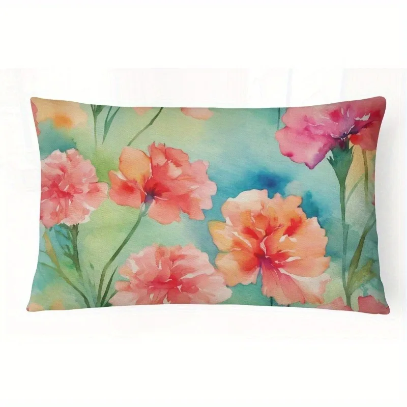 Watercolor Carnation Lumbar Pillow Cover Suitable For Sofa Bedroom Car Pillow Cover Cushion Rectangular Back Cushion