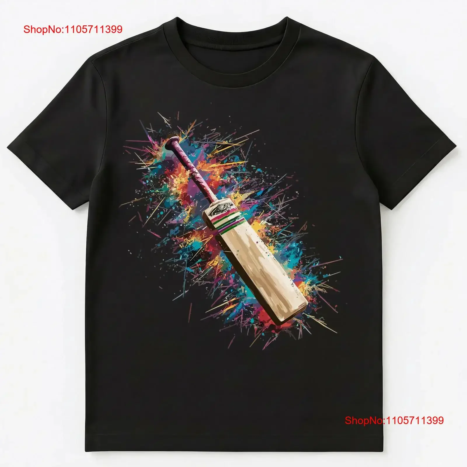 Colorful Paint Splash Cricket Bat Art T Shirt long or short sleeves vintage Washed Stylish designer clothes fashion Soft Unisex