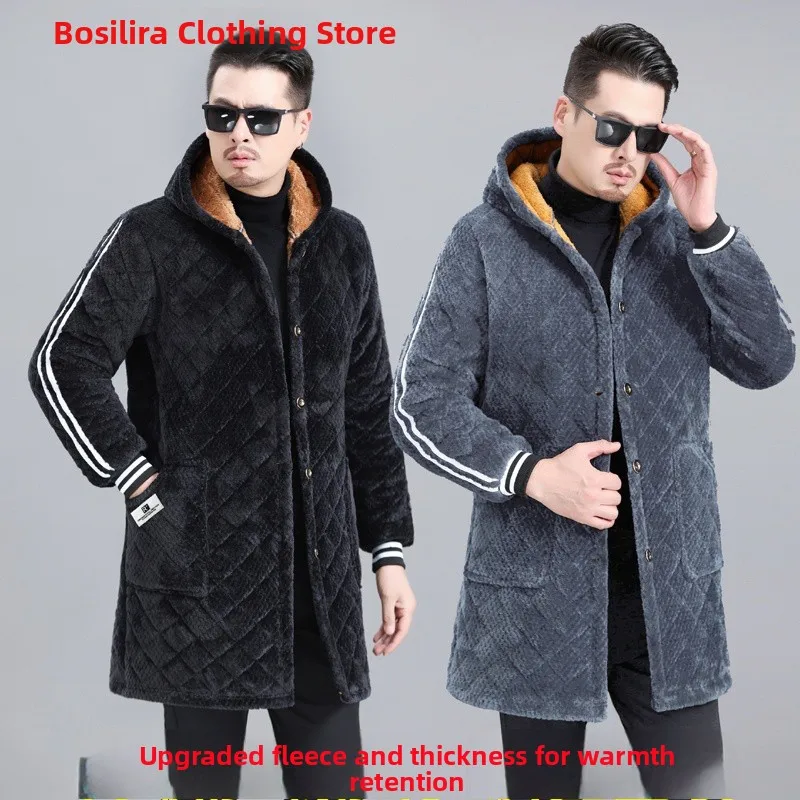 

Thiened Cotton Jaet Men's Winter Workwear Warm Overcoat Faion Urban Sle Collar Flip Mid-Length Large Size Coat
