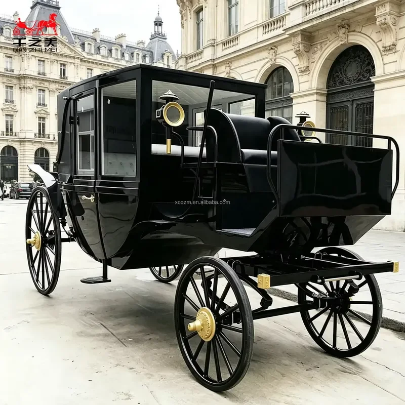 Black Royal Horse Carriage/OEM Classic Electric Horse Carriages /Perfect Horse Drawn Wagon for Sale Electric Horseless