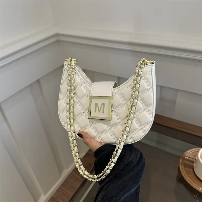 

2025 New! Premium Texture Soft Crescent Bag | High-Quality Material | Embroidery Thread Rhombus Shoulder/Underarm Bag