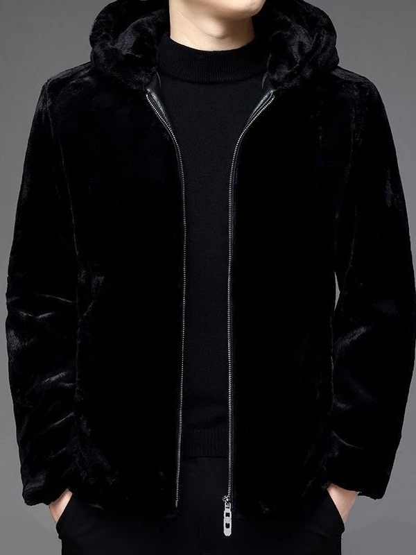

Men's ort Thiened Winter Coat Whole Mink Velvet Jaet Warm ort Coat with Hood Faionable Urban Sle Leather Jaet