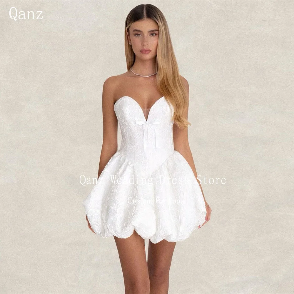 Qanz Intricate Floral Lace Wedding Party Dresses Sweetheart Mini A Line Bridal Gowns Short Puffy Vestidos De Novias Customized
