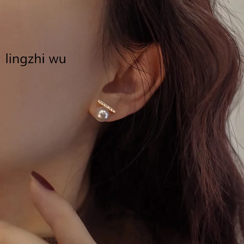 Lingzhi Wu-women's earrings, original design, balance beam, natural zircons, natural pearls, ear decoration