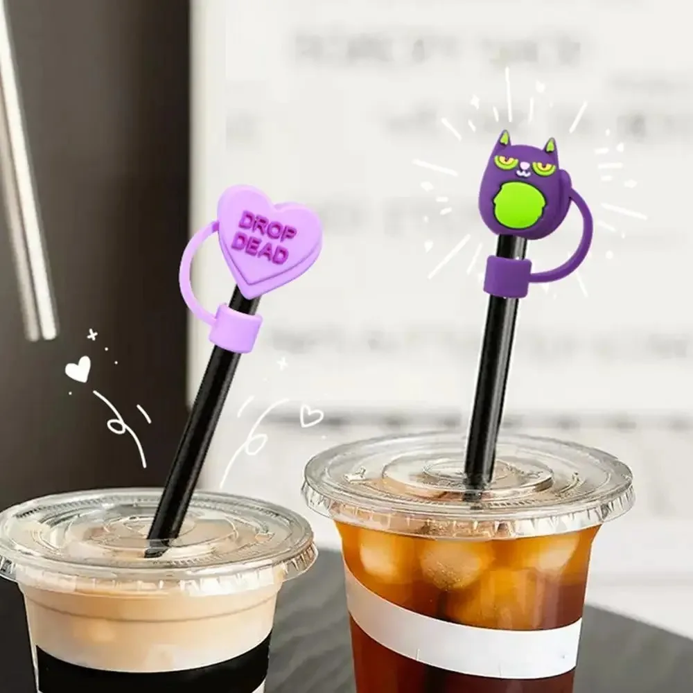 

8mm Halloween Cat Straw Cover Ghost Skull Heart Funny Drinking Straw Covers Reusable Cute Drinking Dust Plugs Cup Accessories