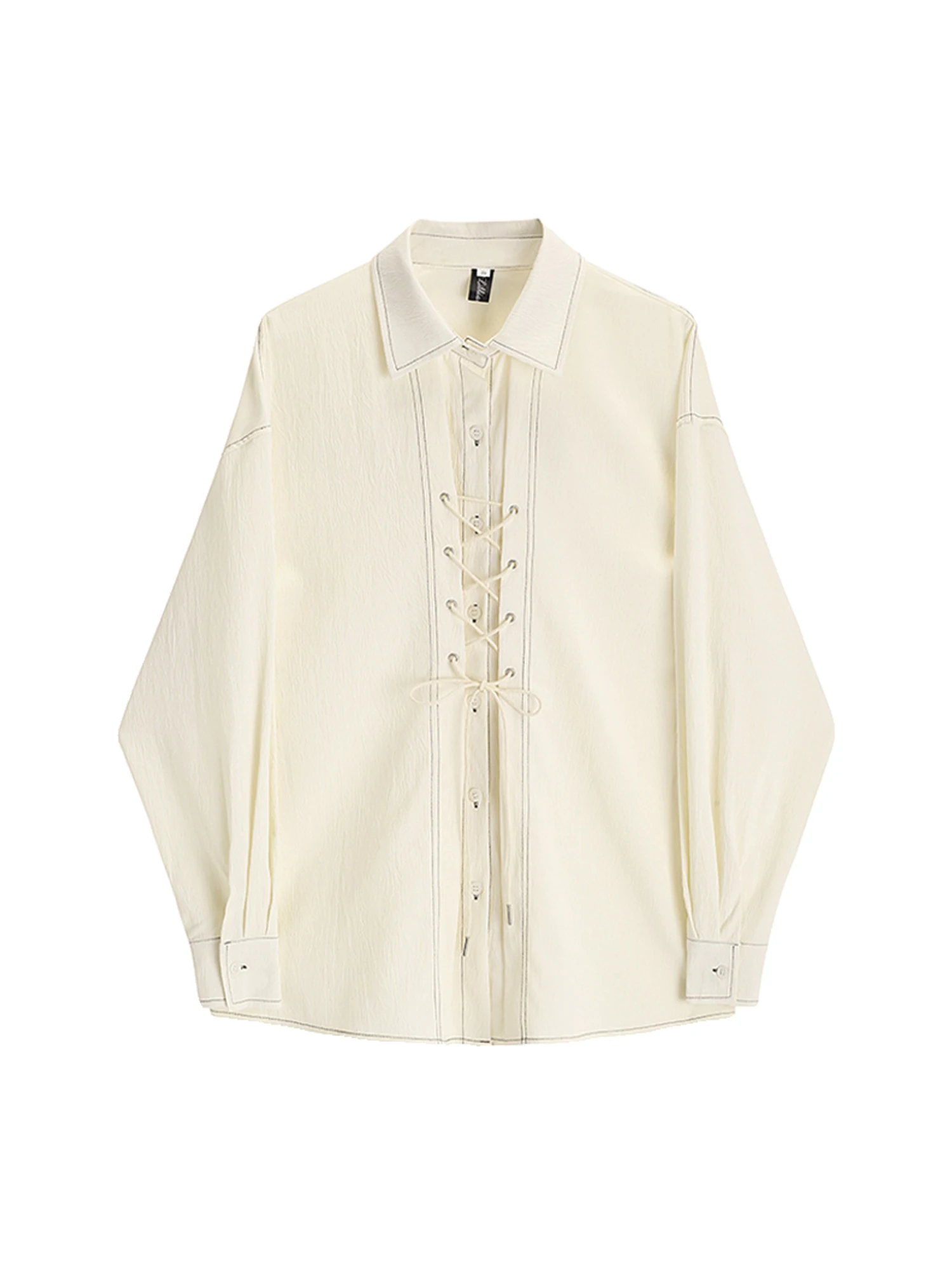 Women Apricot Shirts Blouses Harajuku Vintage Elegant 2000s Aesthetic Long Sleeve Polo-Neck Shirt For Women Clothes Spring 2026