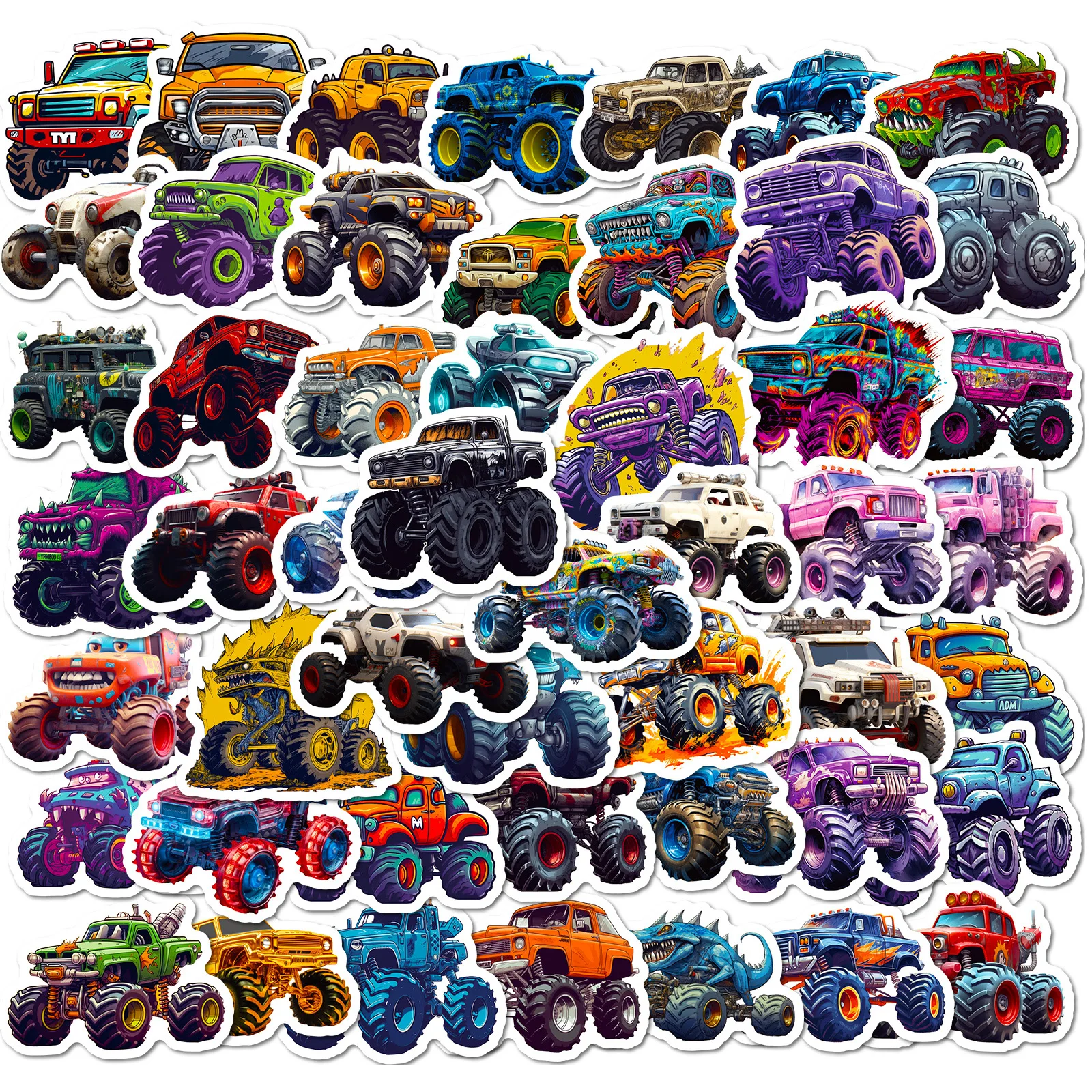 

50Pcs Handsome Monster Truck Series Graffiti Stickers Suitable for Laptop Helmet Desktop Decoration DIY Sticker Toys