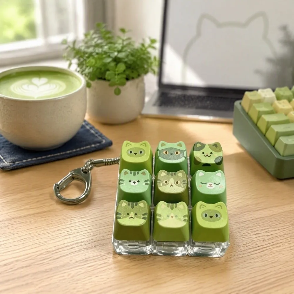 Cartoon Cat Mechanical Keychain Fidget Key Keyboard Portable Keys Clicker Keychain Creative Green Relax Button Keycap Keychain