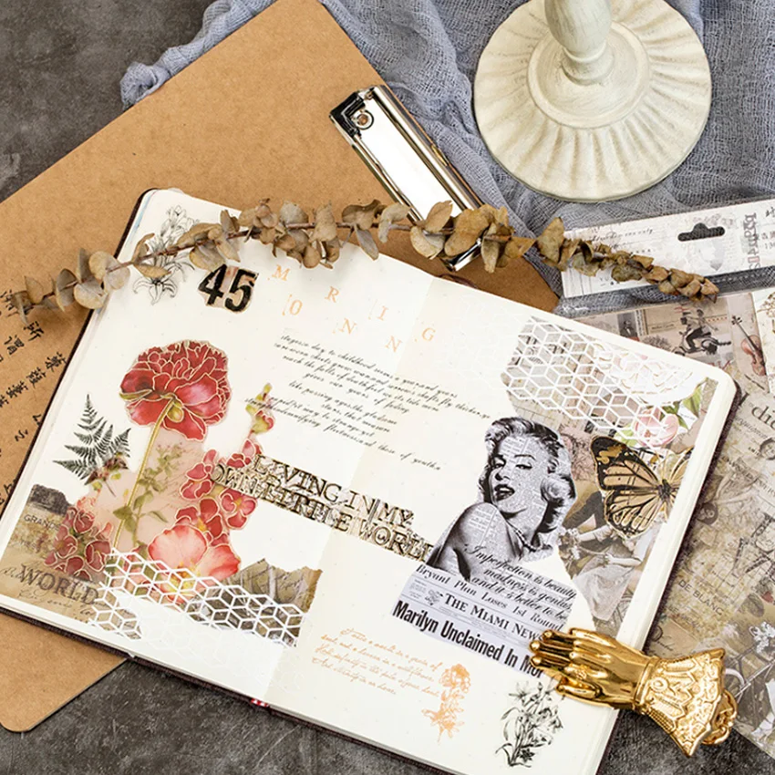 VnX4 Bronzing Series Stickers for Scrapbooking, DIY Diary Album Stick Label, Personality Sticker, 15Pcs per Lot