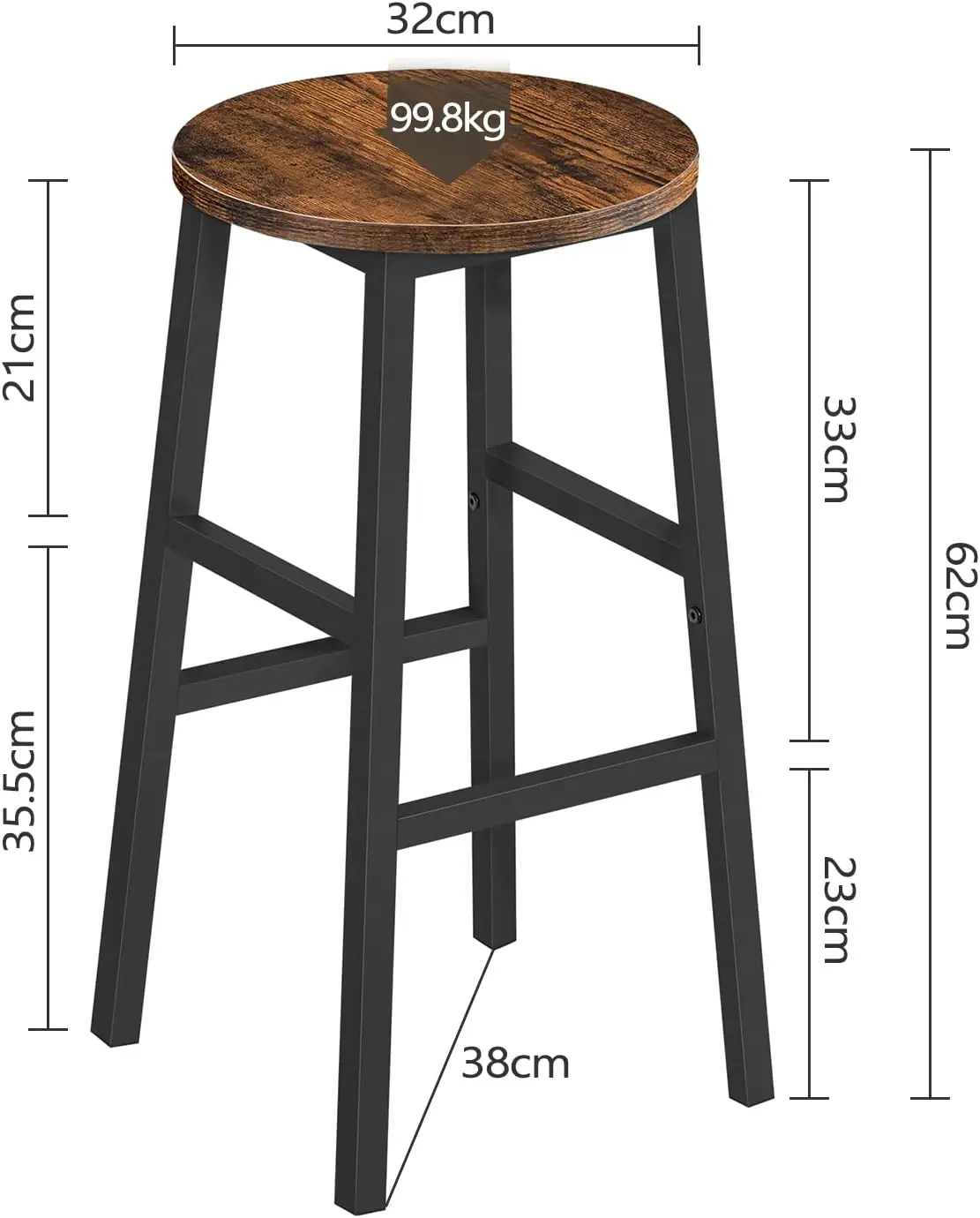 

Bar Stools, Set of 2 Round Bar Chairs with Footrest, 24.4 Inch Kitchen Breakfast Stools,Industrial Stools, Easy Assembly