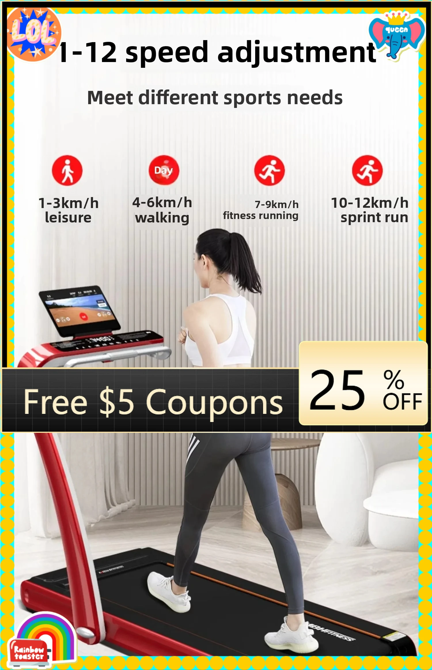BB  household treadmill multi-functional running silent shock absorption foldable fitness equipment