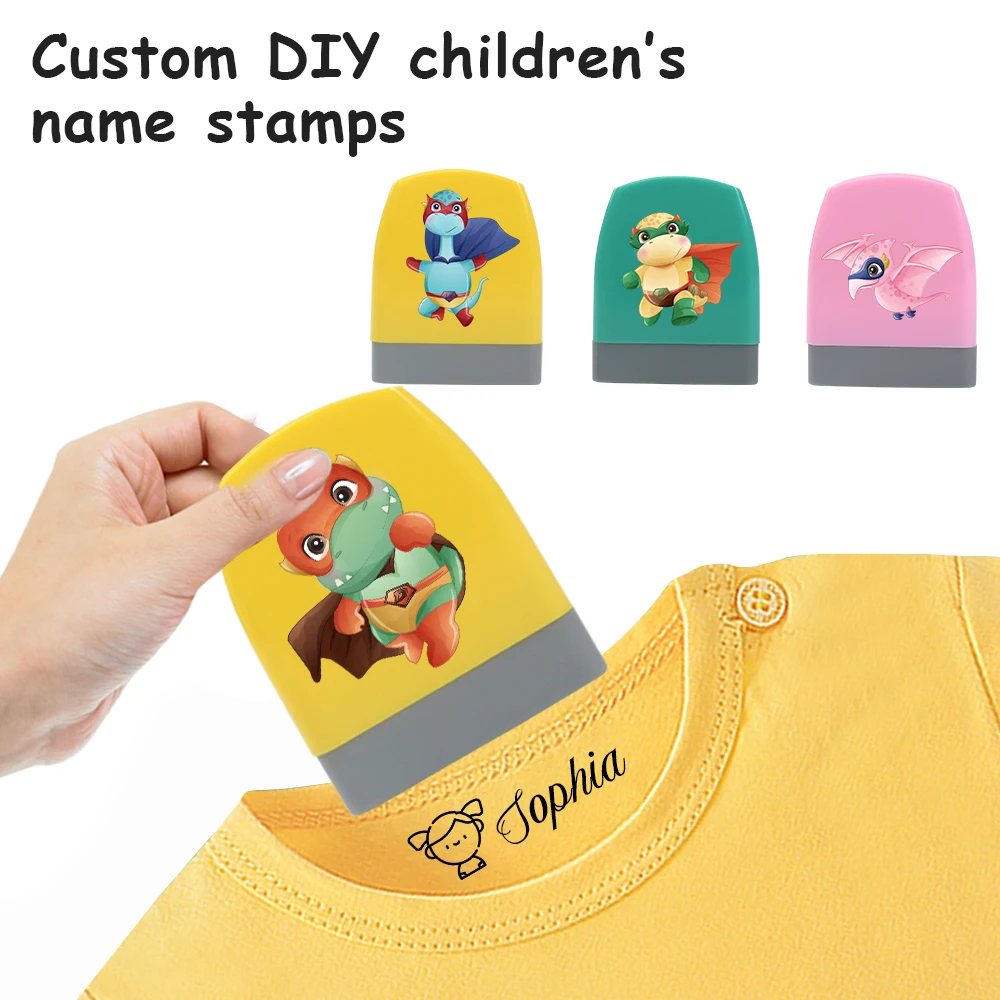 1 Stück personalisierter individueller Namensstempel Jurassic Dinosaurier Muster personalisierte wasserdichte Stempel Siegel für Kleidung Herren und Damen