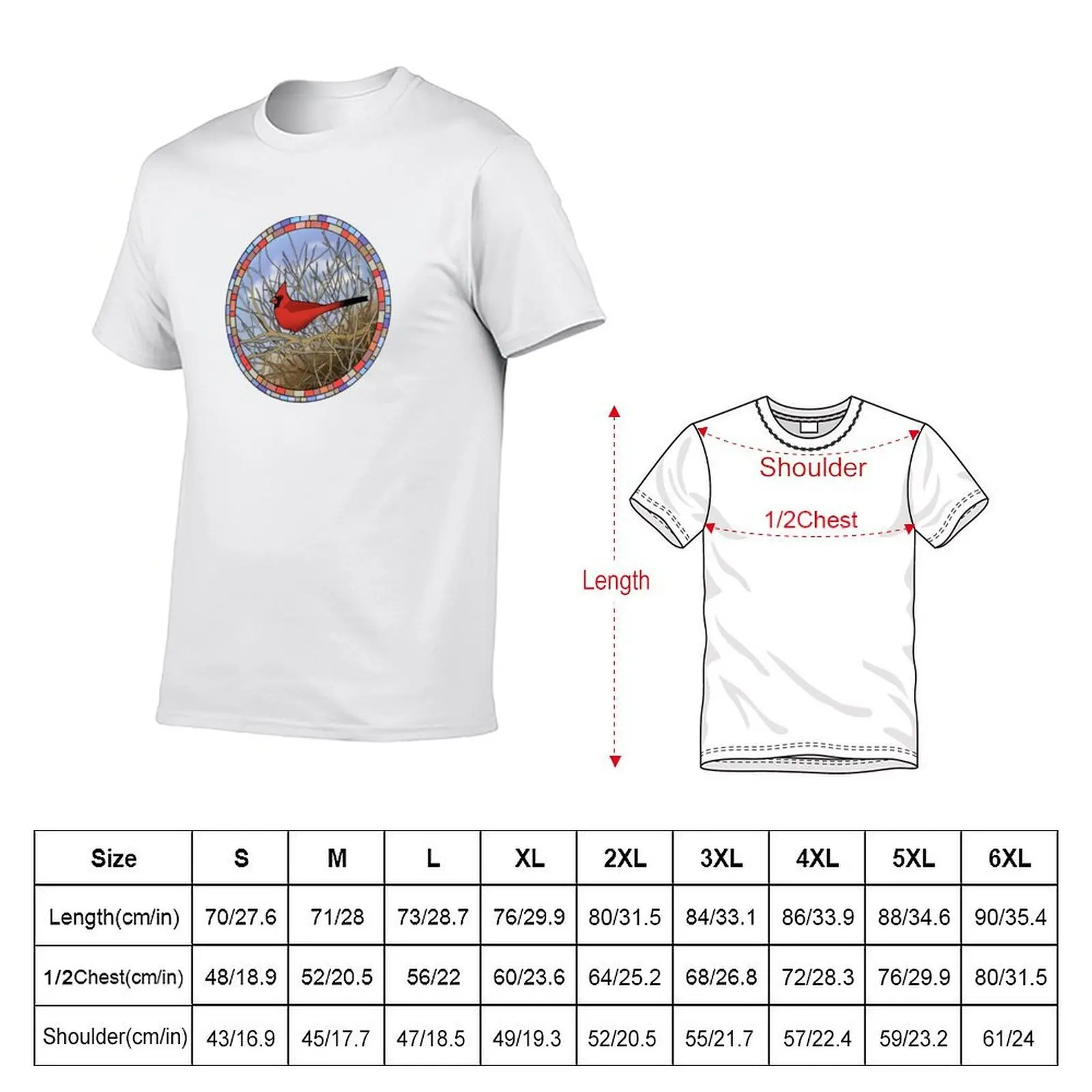 Stained Glass Design with a Cardinal T-Shirt t shirts cotton 100% man graphic t shirt T-Shirt