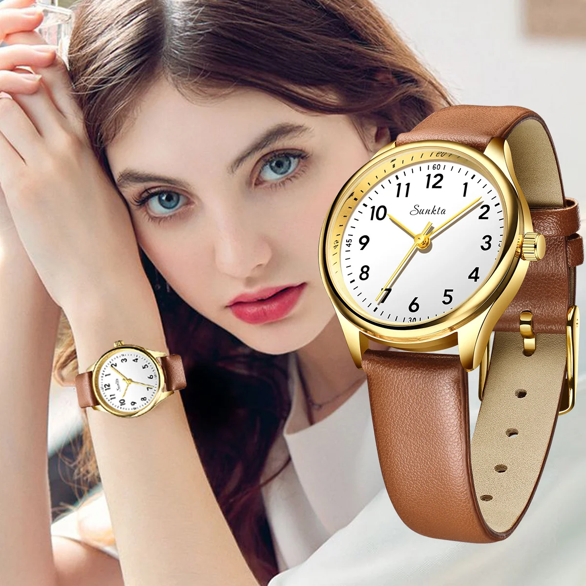 

Часы SUNKTA, женские часы высшего класса, элегантные роскошные кварцевые наручные часы, водонепроницаемые кожаные повседневные женские часы, Reloj Mujer, подарки + коробка