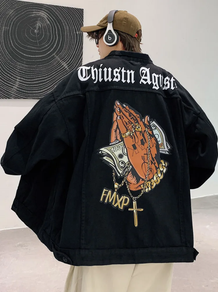 Jaket Denim Chic Hip Hop West Coast Fashion Pria Jaket Musim Semi Musim Gugur Amerika High Street Kualitas Tinggi Y2k Harajuku Streetwear