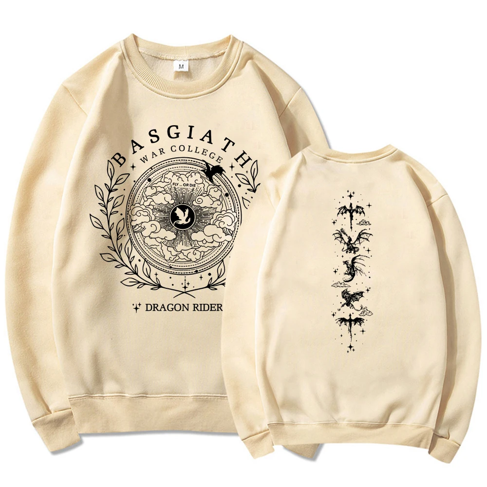 Vintage Basgiath War College 2-Sided Swetahirt Fourth Wing Hoodie Unisex Crewneck Sweatshirts Casual Long Sleeve Dragon Pullover