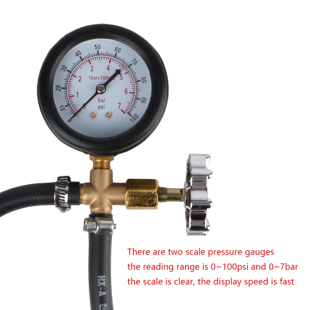 Probador de presión de combustible para motocicleta, medidor de presión de aceite con adaptador de manguera, medidor de presión de combustible automotriz, herramientas de garaje de 0-100Psi/7bar