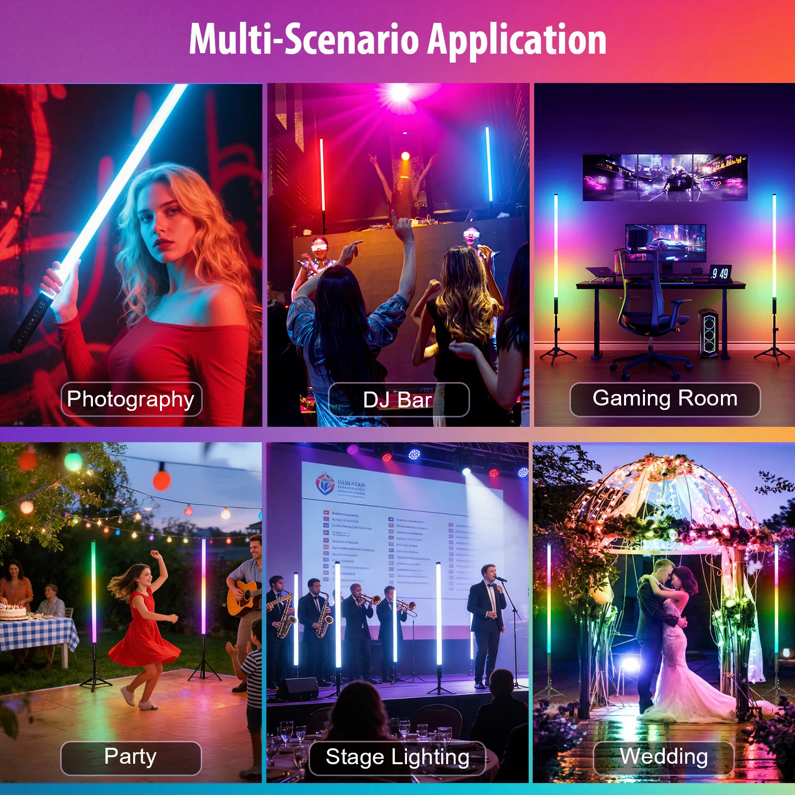 LUXCEO 90cm LED RGB Mood Light Tripod Set Background Lamp Stick Atmosphere Light Tube Romantic Lighting for Music Bar/Party/Room