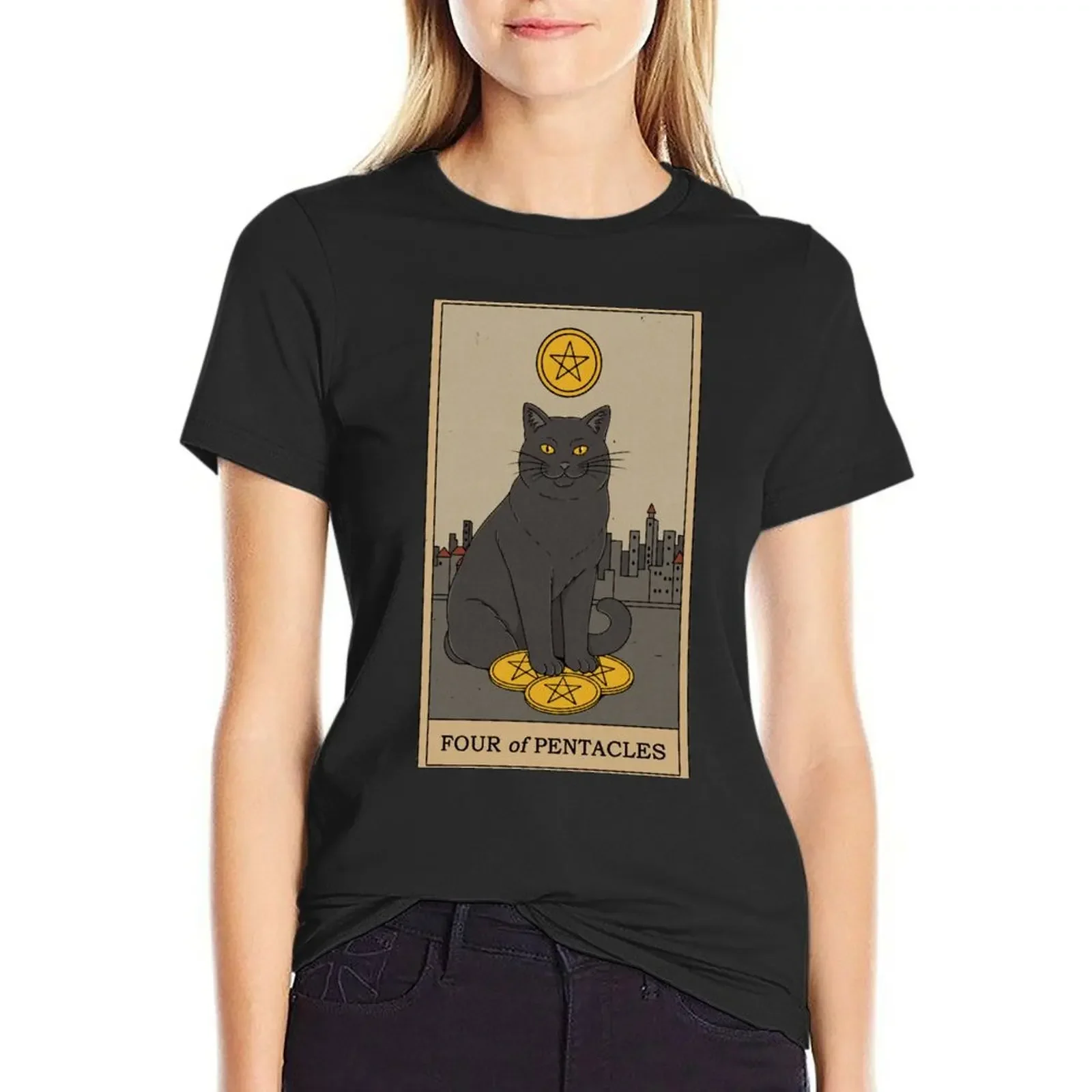 

Four of Pentacles T-Shirt cute tops Aesthetic clothing animal print white t shirts for Women