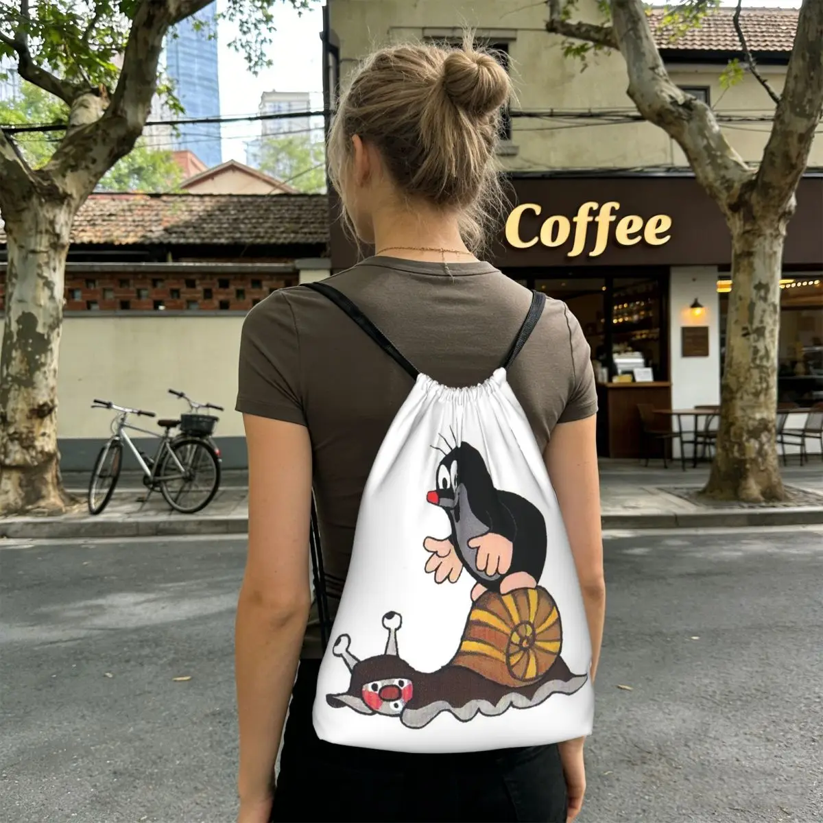 Cute Happy Mole Krtek Backpacks Casual Drawstring Bags Sundries Bag Book Bags for Travel Students