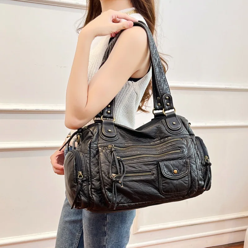 

Motorcycle bag, large capacity retro style multi pocket tote bag, French single shoulder carrying crossbody bag