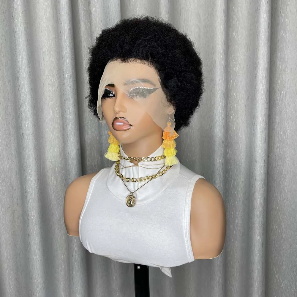 الأفرو غريب مجعد عابث قطع شعر مستعار 13x4 الدانتيل الجبهة الشعر البشري الطبيعي الأسود جيري مجعد قبل قطعها مع شعر الطفل للنساء السود #2